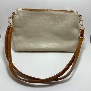Valentina Genuine Leather Elegant Cream Leather Shoulder Crossbody Bag
